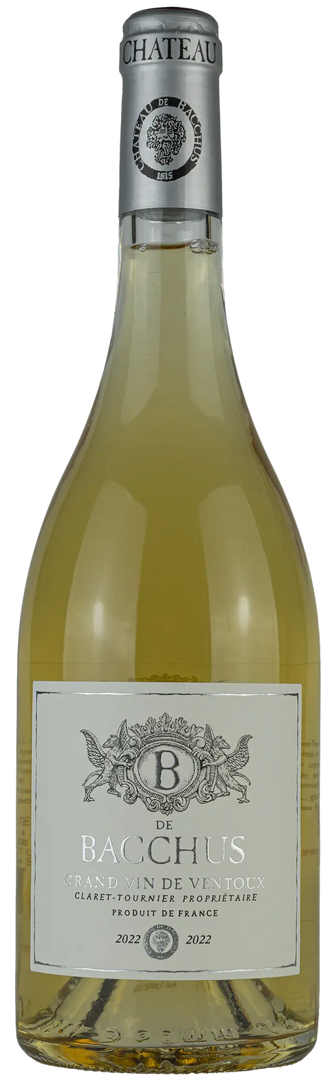 Vorderseite einer Weinflasche B de Bacchus 2022 aus Vaucluse von der Rhône, ein trockener Bio Weisswein von Leons Weinhaus