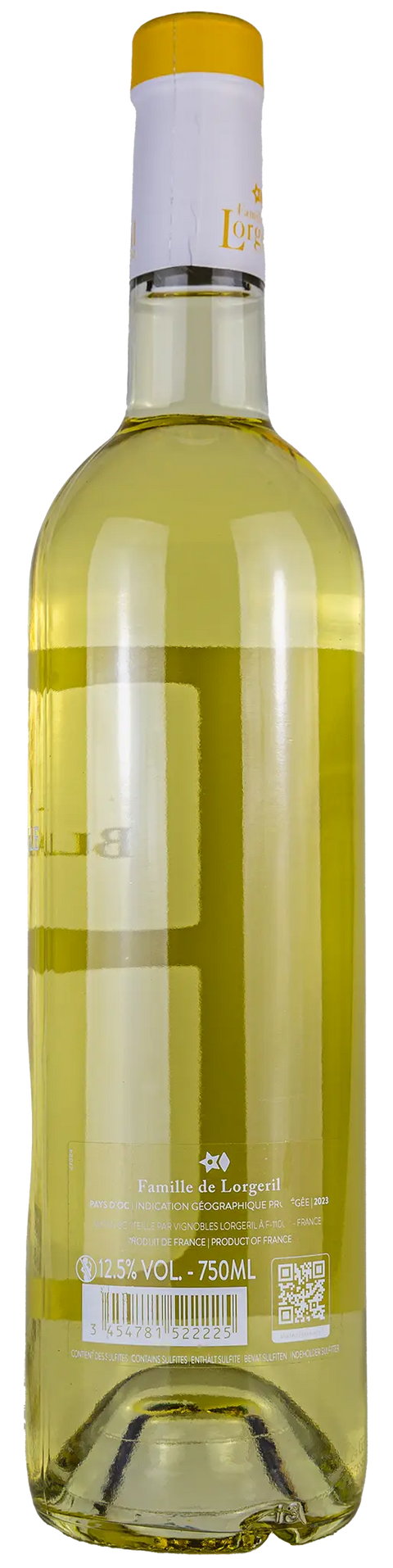 Rückseite einer Weinflasche Blanc de Garille 2023 aus dem Pays d’Oc - Languedoc einem trockenen Weisswein von Leons Weinhaus