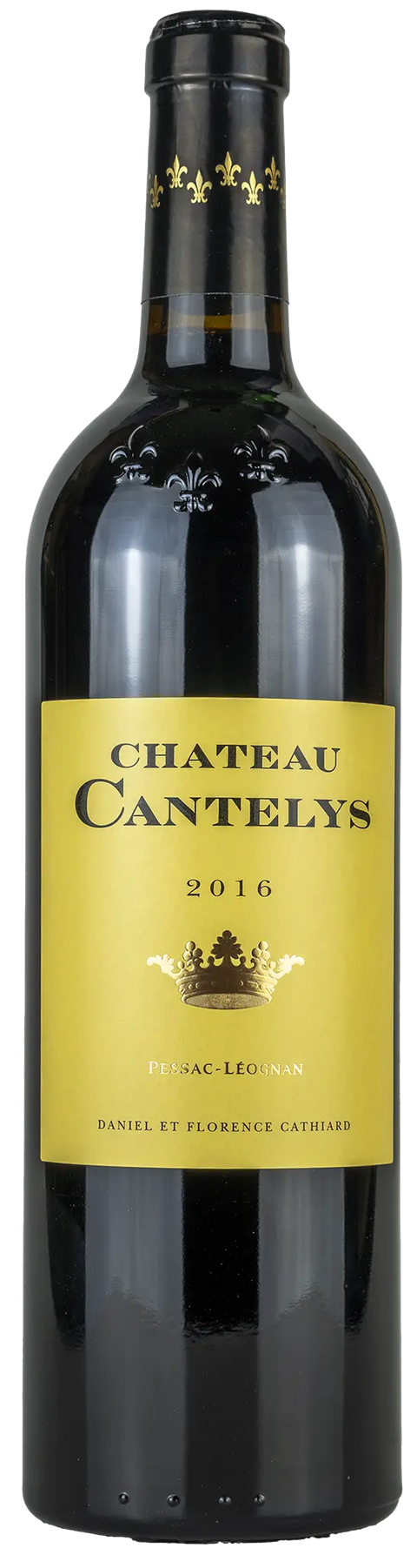 Vorderseite einer Weinflasche Château Cantelys 2016 aus Pessac-Léognan - Bordeaux. Einem trockenen Rotwein von Leons Weinhaus