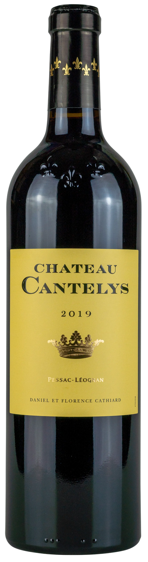 Vorderansicht einer Weinflasche Chateau Cantelys 2019 , französischer Spitzen Rotwein aus Pessac-Léognan aus Bordeaux von Leons Weinhaus