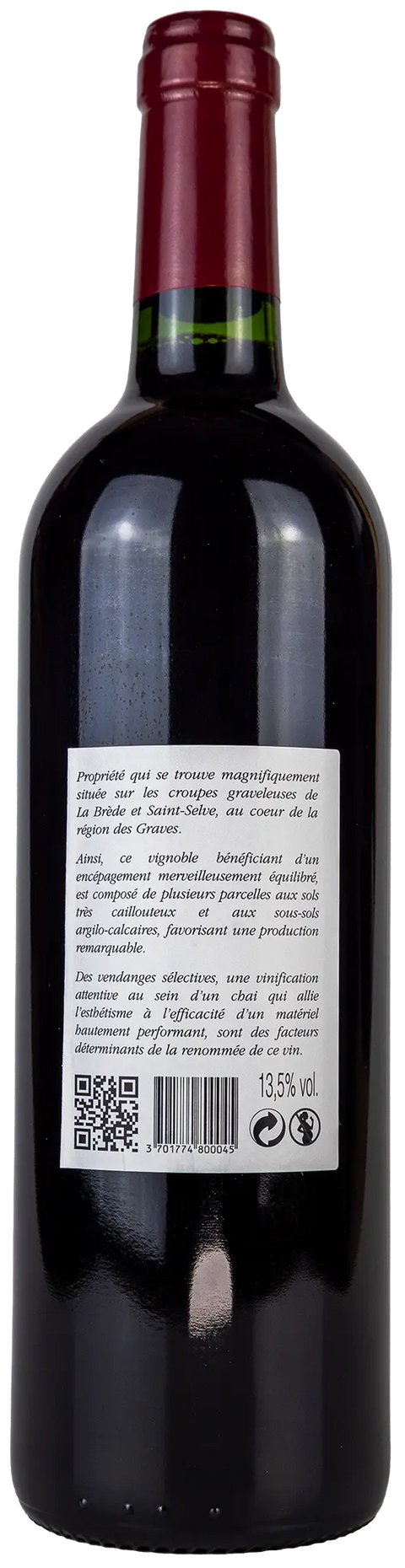 Nahaufnahme des Etiketts von Château d´Arguin 2022 aus dem Graves, Bordeaux mit Details zum Wein. 