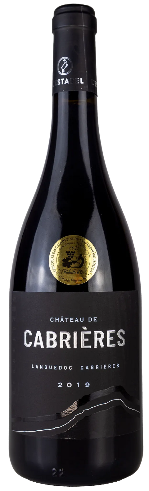 Vorderansicht der Weinflasche Château de Cabrières 2019 aus dem Languedoc, mit den Rebsorten Syrah, Grenache ein trockener französischer Rotwein von Leons Weinhaus.