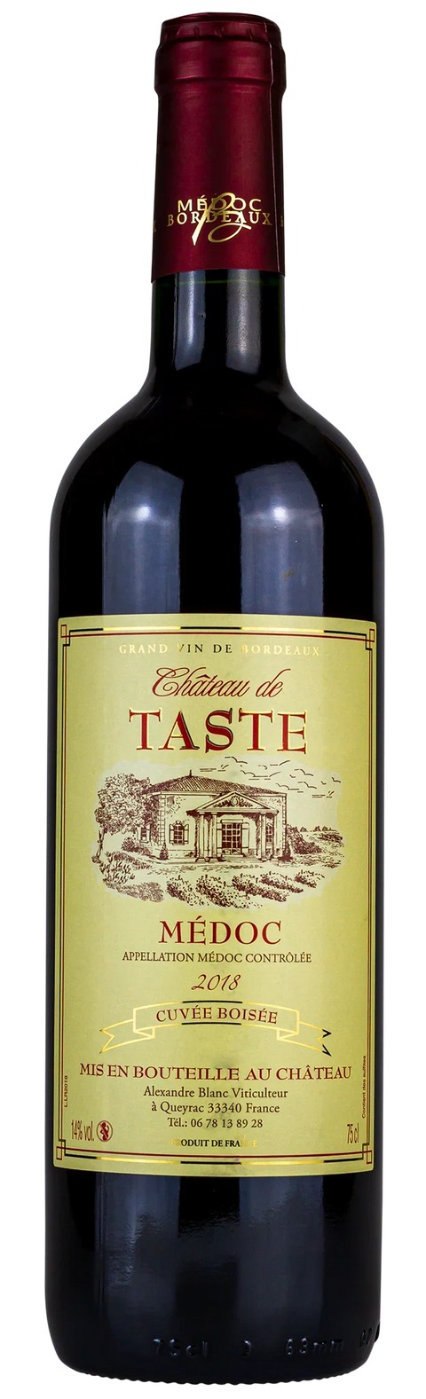 Flasche Château de Taste Médoc 2018 Rotwein, Médoc Bordeaux, französischer Spitzenwein von Leons Weinhaus