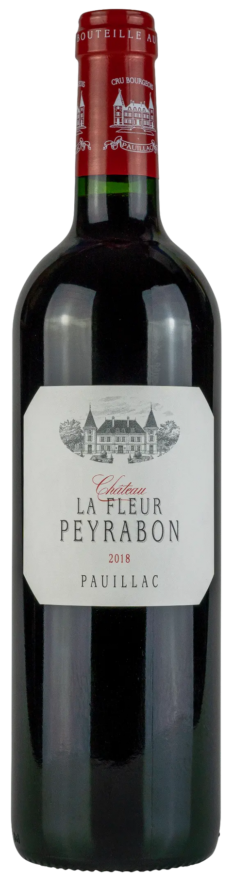 Vorderseite einer Weinflasche Château La Fleur Peyrabon 2018 aus Pauillac - Bordeaux. Einem trockenen französischen Rotwein von Leons Weinhaus