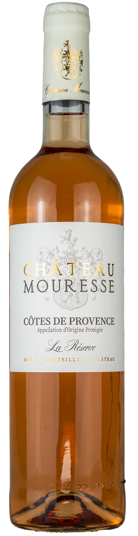 Vorderseite einer Weinflasche Château Mouresse 'La Réserve' 2024 aus der Côtes de Provence, ein trockener Französischer Roséwein von Leons Weinhaus