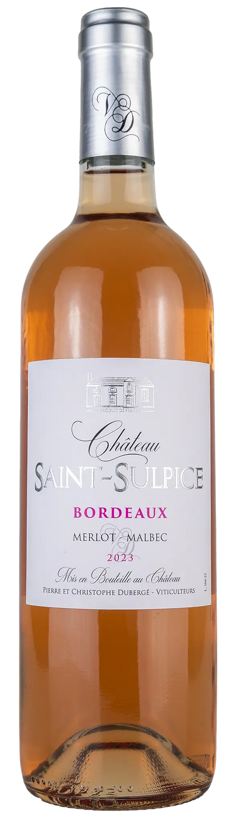 Vorderseite einer Weinflasche Château Saint-Sulpice 2023 aus Bordeaux, Ein trockener Roséwein von Leons Weinhaus