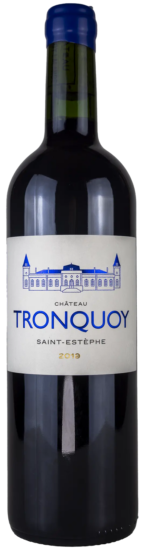 Vorderseite einer Weinflasche Château Tronquoy 2019 aus Saint Estèphe - Bordeaux. Ein trockener französischer Rotwein von Leons Weinhaus.