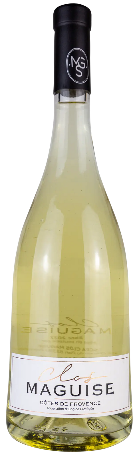 Vorderseite einer Weinflasche   Clos Maguise blanc 2022 von der Côtes de Provence, ein trockener Weisswein von Leons Weinhaus