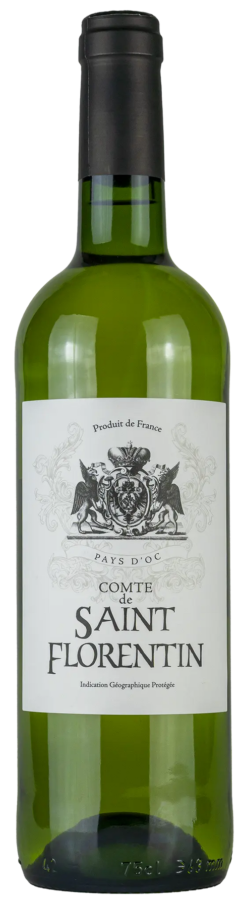 Vorderseite einer Weinflasche Comte de Saint Florentin 'blanc' 2024 aus Pays d’Oc - Languedoc, einem trockenen Weisswein von Leons Weinhaus
