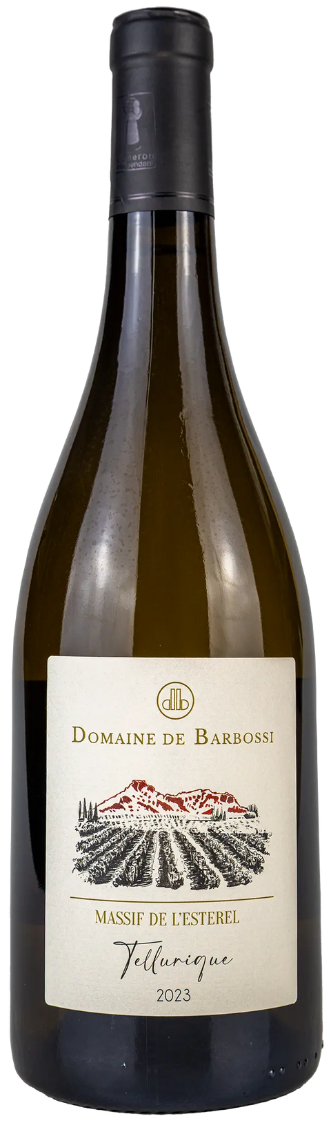 Vorderansicht der Weinflasche von der Domaine de Barbossi blanc 2023 Alpes Maritimes, Provence. Ein trockener französischer Weisswein von Leons Weinhaus.