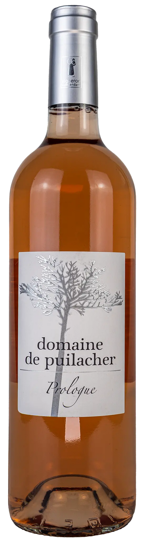 Vorderansicht der Weinflasche Domaine de Puilacher Prologue Syrah 2024 aus dem Languedoc. Ein trockener französischer Roséwein von Leons Weinhaus. 