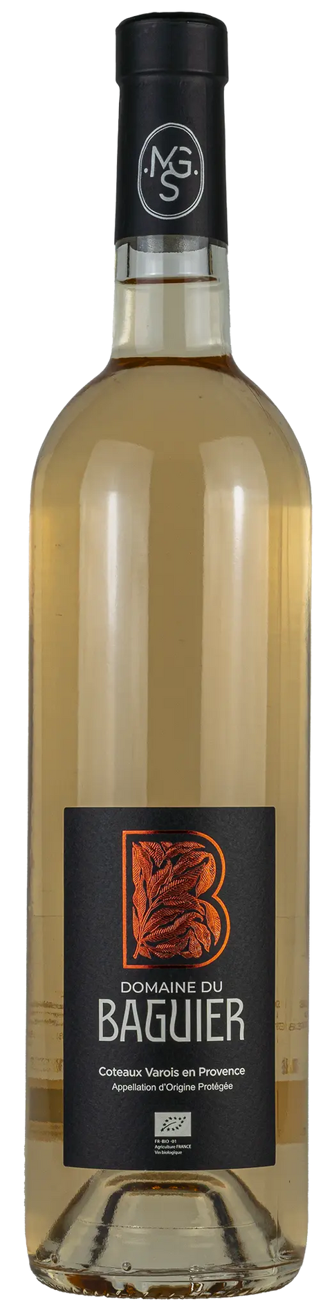 Vorderseite einer Weinflasche Domaine du Baguier 2023 von der 	Coteaux Varois en Provence, ein trockener Bio Roséwein von Leons Weinhaus