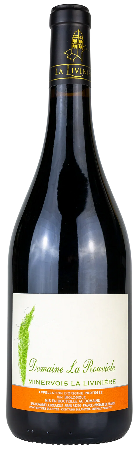 Vorderseite der Weinflasche Domaine La Rouviole 2020,  Minervois La Livinière, Languedoc,  Bio, Rotwein aus Frankreich bei Leons Weinhaus
