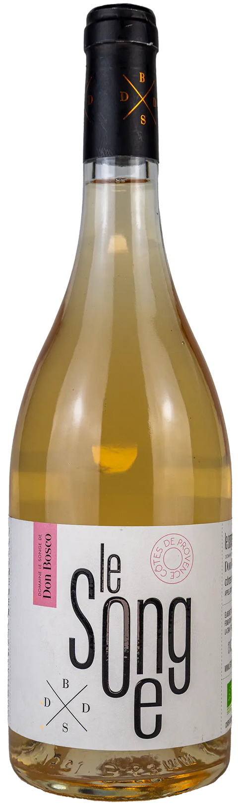 Vorderansicht der Weinflasche Domaine Le Songe de Don Bosco rose 2024 aus der Provence. Ein trockener Bio französischer Roséwein. 