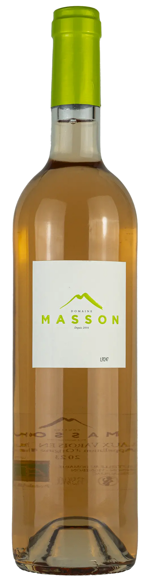 Vorderseite einer Weinflasche Domaine Masson 2023, aus der Coteaux Varois en Provence. Ein trockener Roséwein von Leons Weinhaus