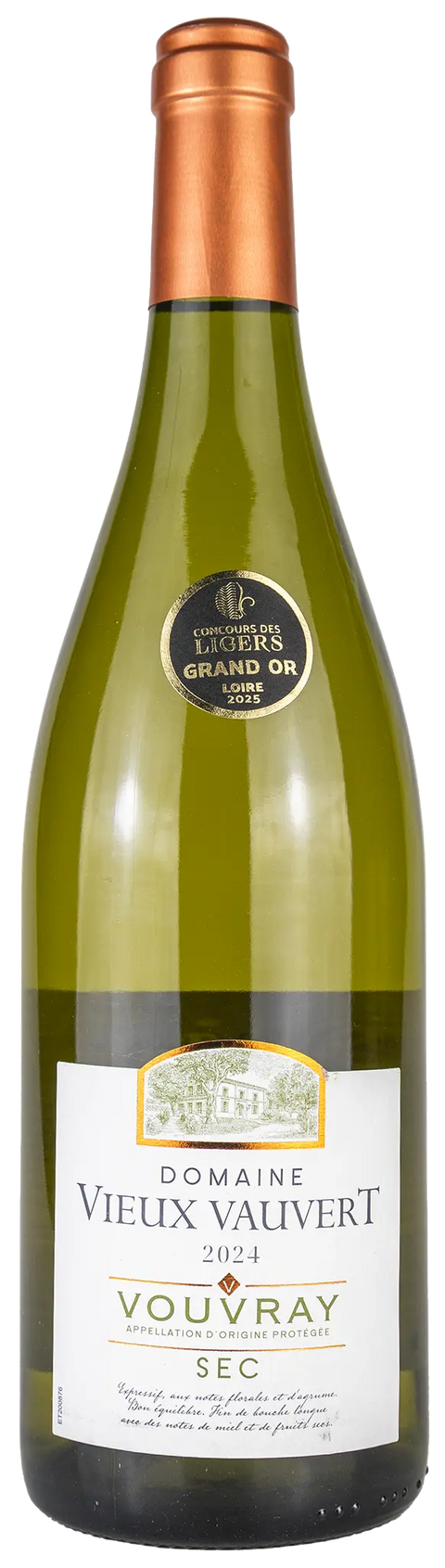 Vorderseite einer Weinflasche Domaine Vieux Vauvert 2024 aus Vouvray - Loire, ein trockener Chenin Blanc Weisswein von Leons Winhaus