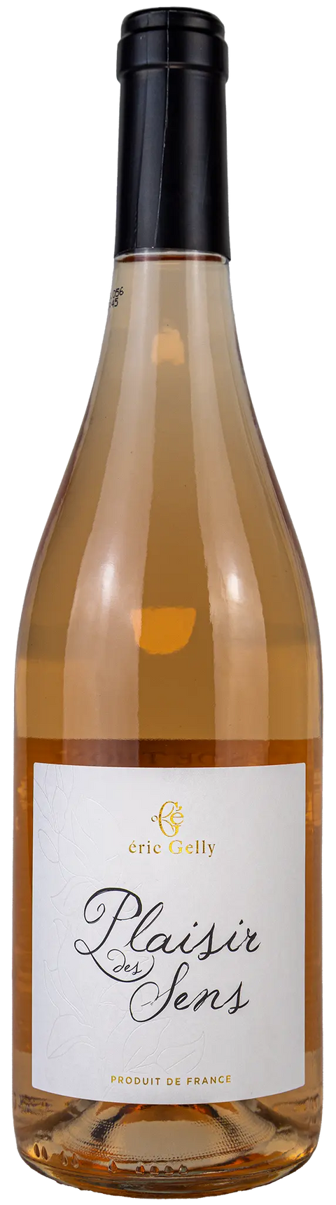 Vorderansicht der Weinflasche éric Gelly Plaisir des Sens rosé 2024 aus dem Côtes de Thongue, Languedoc. Ein trockener französischer Roséwein.