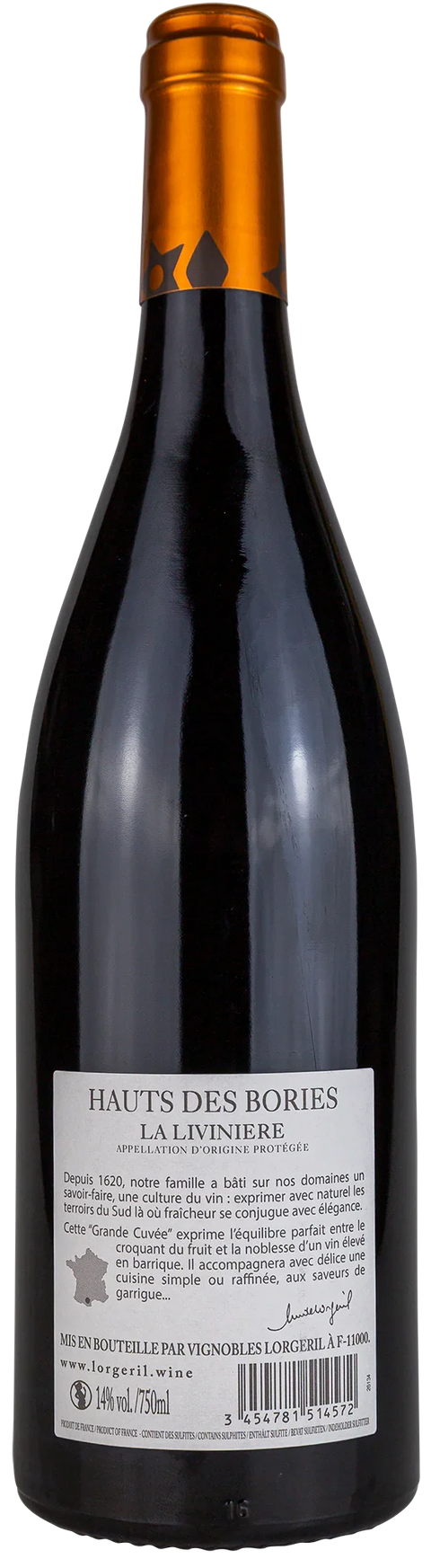 Hauts des Bories La Livinière Rotweinflasche aus dem Languedoc ein französischer Rotwein von Leons Weinhaus