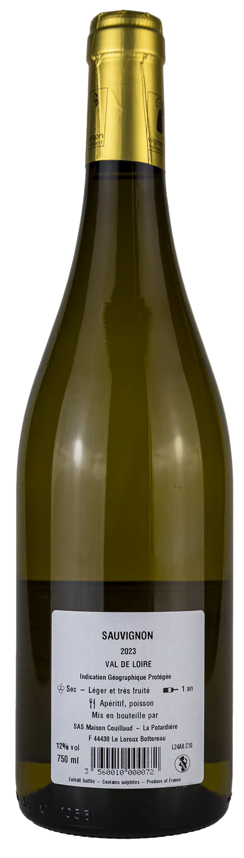 Rückseite der Weinflasche Sauvignon 'La Butte' 2023, aus der Region Loire, 100 % Sauvignon Blanc, ein trockener französischer Weißwein von Leons Weinhaus