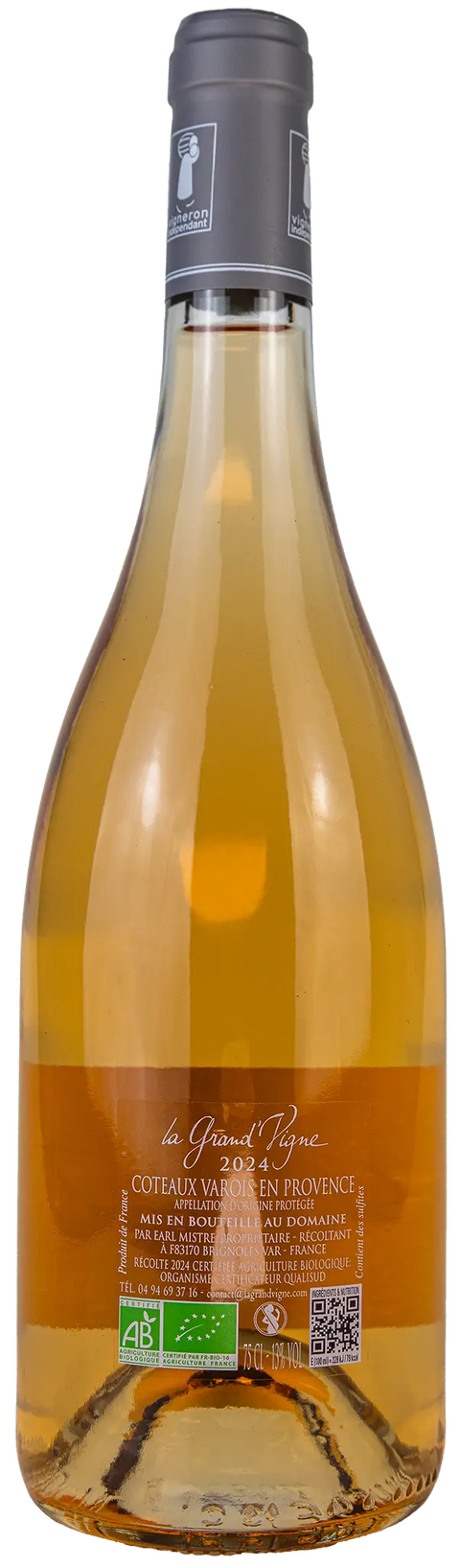 Nahaufnhame des Etiketts vom la Grand' Vigne 'Cuvée Les Founerys' 2024 aus der Provence mit Details zum Wein. 