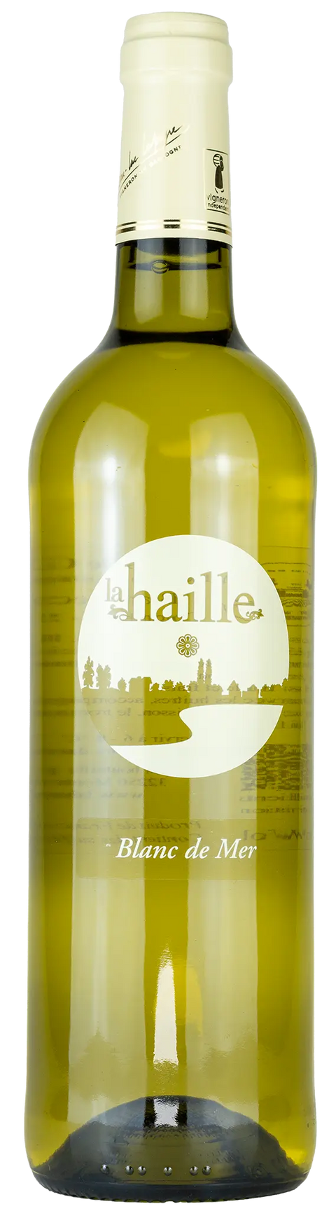 Vorderseite einer Weinflasche la haille 'Blanc de Mer' 2024, aus der Gascogne - Süd-West, ein trockener französischer Weisswein von Leons Weinhaus