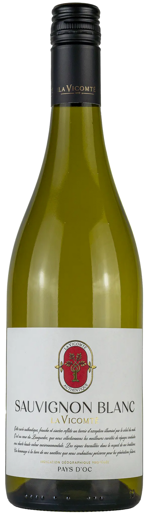 Vorderseite einer Weinflasche Sauvignon Blanc 'La Vicomté' 2024 aus dem Pays d’Oc - Languedoc, einem trockenen Weisswein von Leons Weinhaus