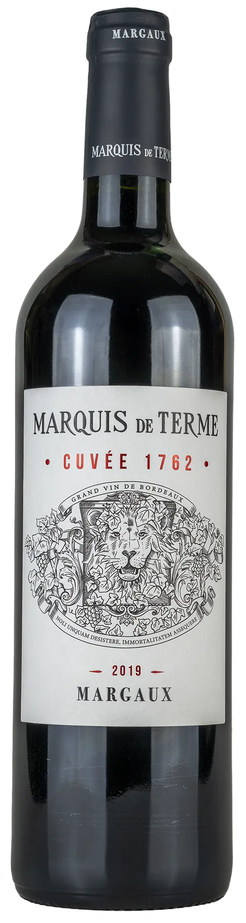 Vorderseite einer Weinflasche Château Marquis de Terme 'Cuvée 1762' 2019, aus Margaux - Bordeaux, einem trockenen französischen Rotwein von Leons Weinhaus
