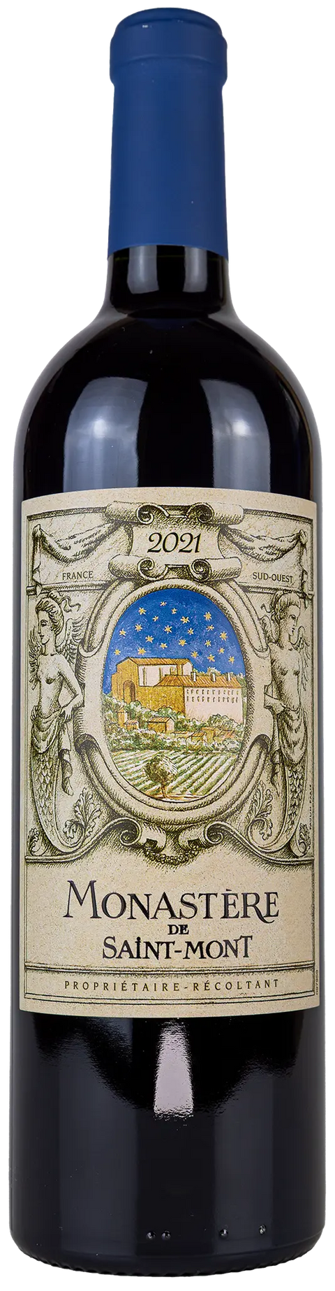 Vorderansicht der Weinflasche Monastère de Saint-Mont 2021 aus dem Saint Mont, Süd-West. Ein trockener französischer Rotwein von Leons Weinhaus.
