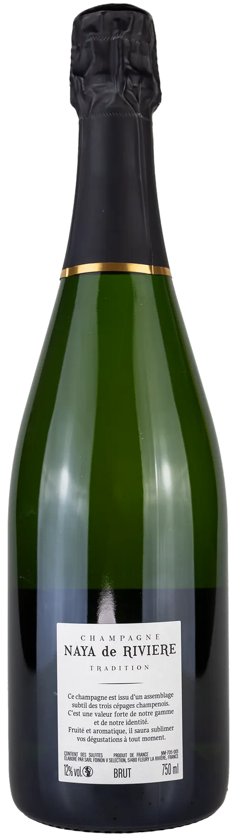 Rückseite der Flasche Naya de Riviere, Champagne, Blanc de Blancs Brut Premier Cru, Champagner bei Leons Weinhaus