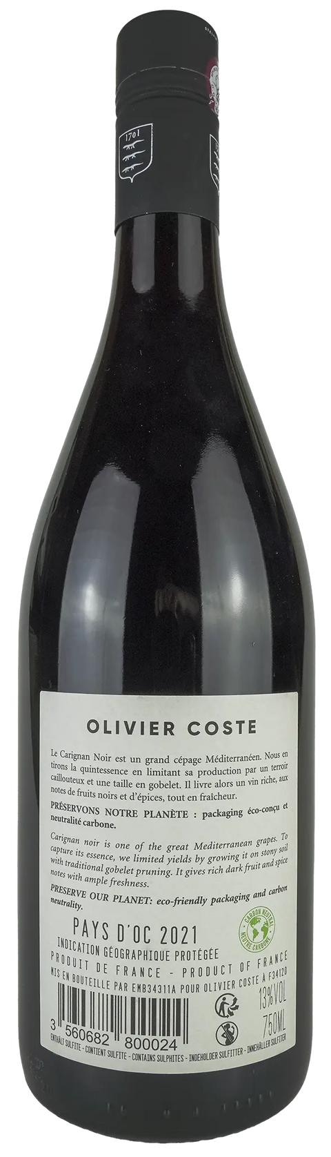 Vorderseite einer Weinflasche Carignan Noir 'Oldstar' 2021, aus Pays d’Oc - Languedoc-Roussillon, einem trockenen Rotwein der Rebsorte Carignan Noir von Leons Weinhaus