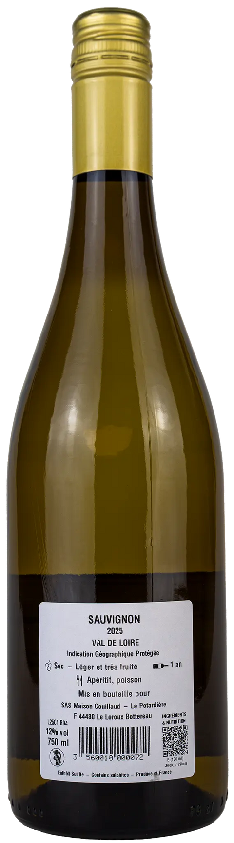 Nahaufnahme des Etiketts vom Sauvignon Blanc 'La Butte' 2025 von der Loire mit Details zum Wein. 