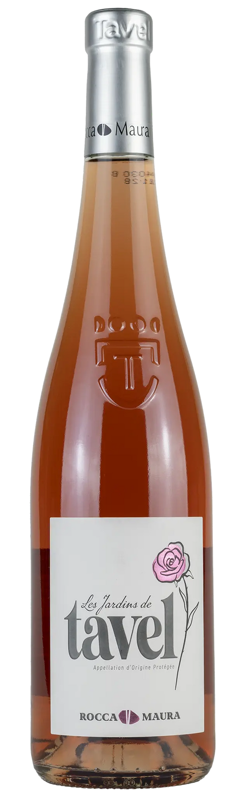 Vorderseite einer Weinflasche Tavel 'Rocca Maura' 2023 aus Tavel - Rhône, ein trockener Roséwein aus Frankreich von Leons Weinhaus