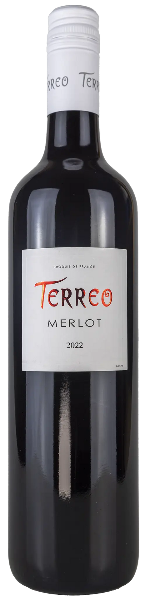 Vorderseite einer Weinflasche Terreo Merlot 2022 aus Comté Tolosan - Süd-West. Ein trockener französischer Merlot Rotwein von Leons Weinhaus