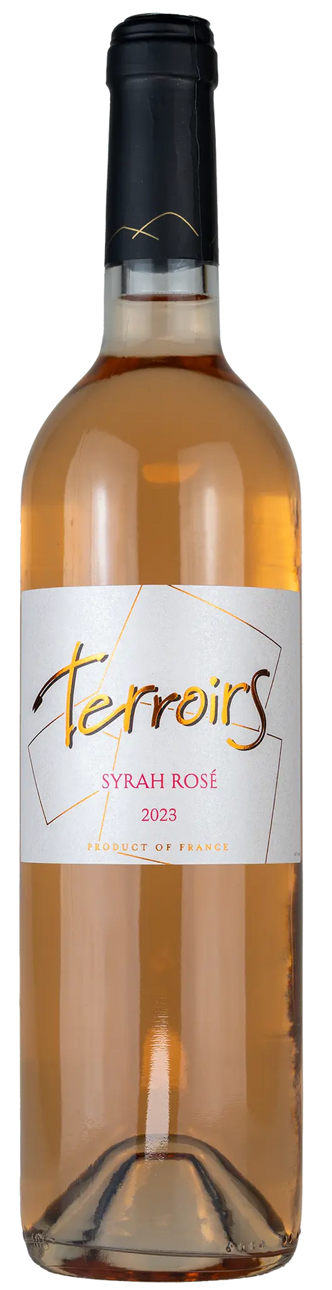 Rückseite der Weinflasche Terroirs 'Syrah' rosé 2023, aus dem Pays d’Oc - Languedoc, 100% Syrah,  ein trockener Roséwein von Leons Weinhaus